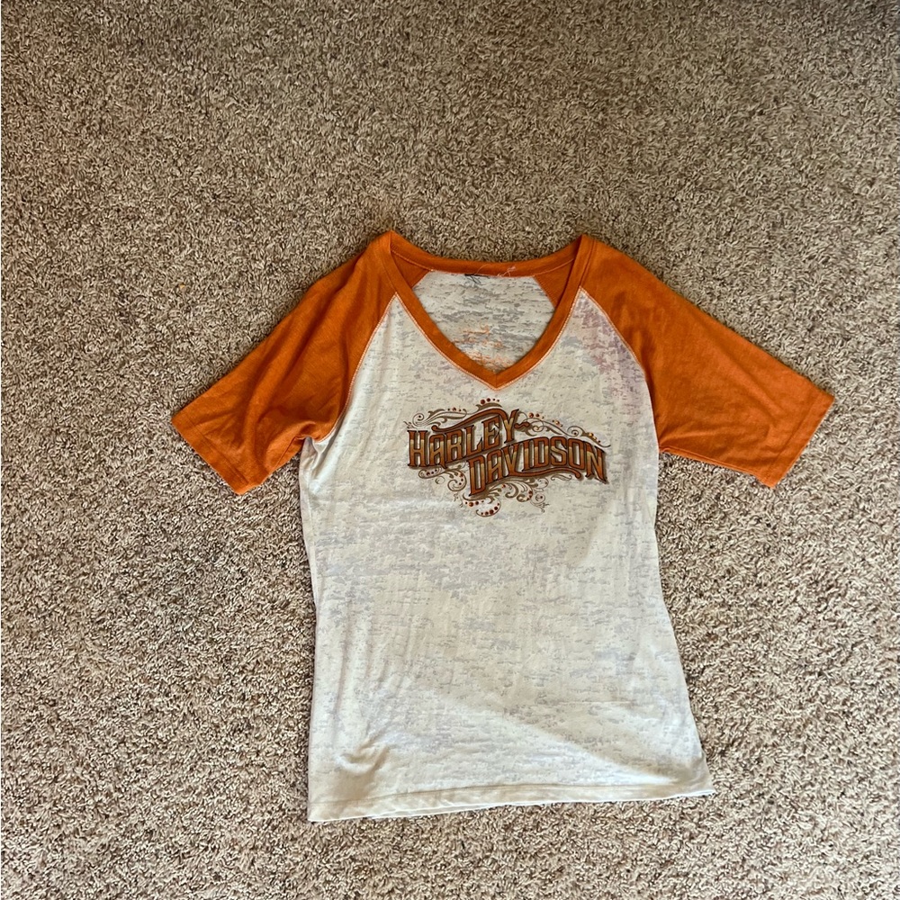Women’s Orange Harley Davidson top Size Small